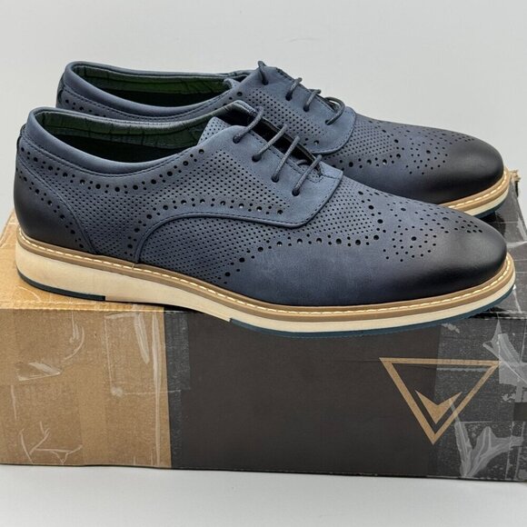 Vance Patrick Navy Brogue Dress Shoes Lace-Up Perforated Cushioned Non-Slip 9.5 - Picture 1 of 10